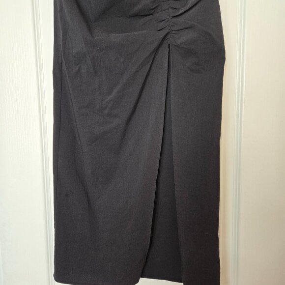 ZARA Black Ruched Midi Skirt with Tie Waist accent & Front Slit size M NWT - Picture 7 of 11
